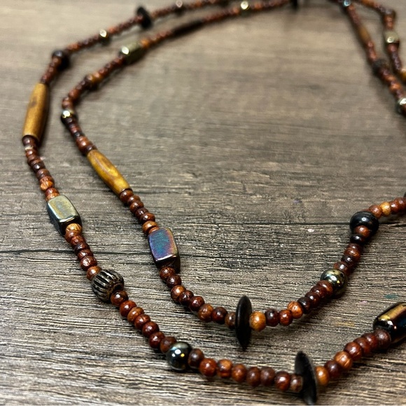 Bohemian Style Wooden and Metal Beaded Necklace - Picture 3 of 3